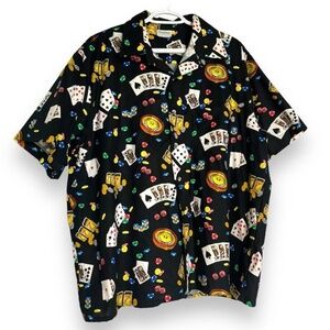 Vintage Patiowear 90’s Poker Button Down Short Sleeve Casino Long Baggy